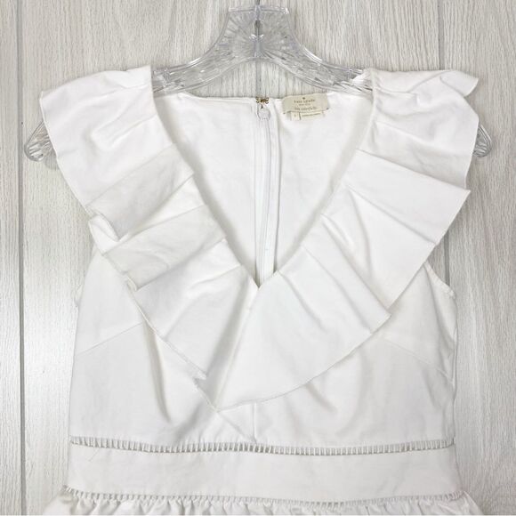 Kate Spade | White V-Neck Ruffle Peplum Sleeveless Blouse Size 4 - Picture 3 of 13